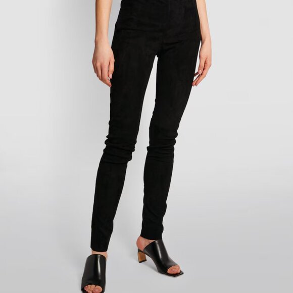 Joseph $1200 Slim Fit Suede Leggings 100% Lambskin with Stretch in Black - Picture 3 of 14